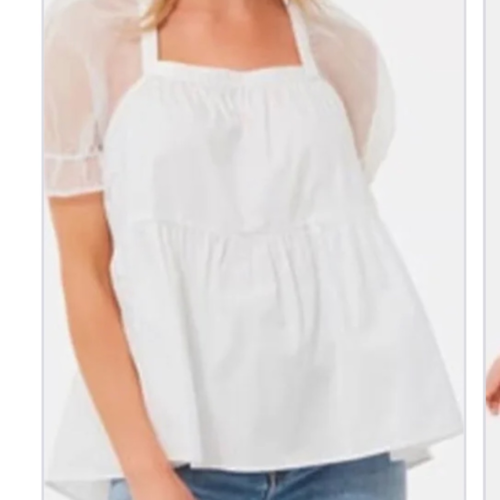 NWOT Pomander Place White Blouse with Sheer Sleeves